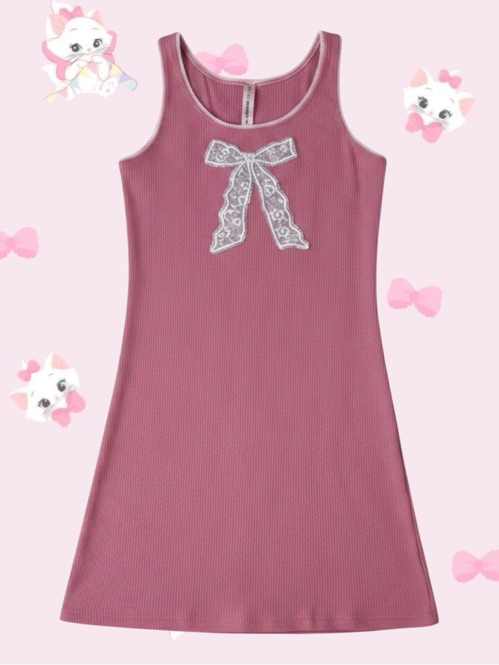 7day wknd Pink Ribbed Lace Bow Mini Dress Small